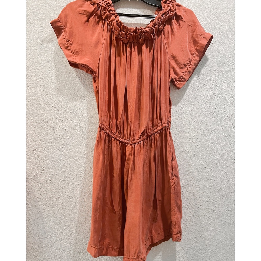 Pleated Romper in orange color. XS
